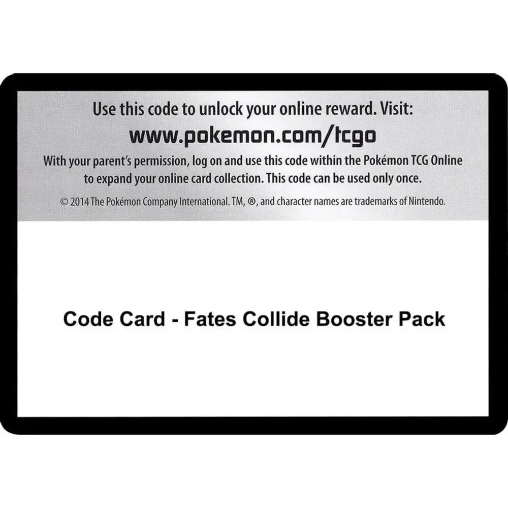 Code Card - Fates Collide Booster Pack - XY - (FCO) - Bulk of 30 Code Cards